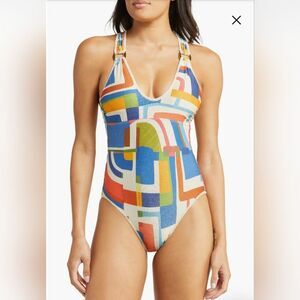 BECCA Midcentury Metallic One-Piece Swimsuit NWT Size Large Multi-color